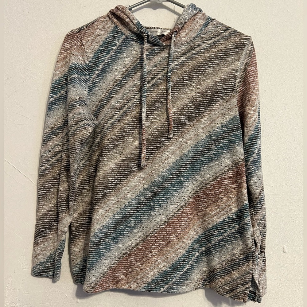 S Christopher & Banks Long Sleeve Shirt Striped Hoodie Sweater Grey Blue Purple